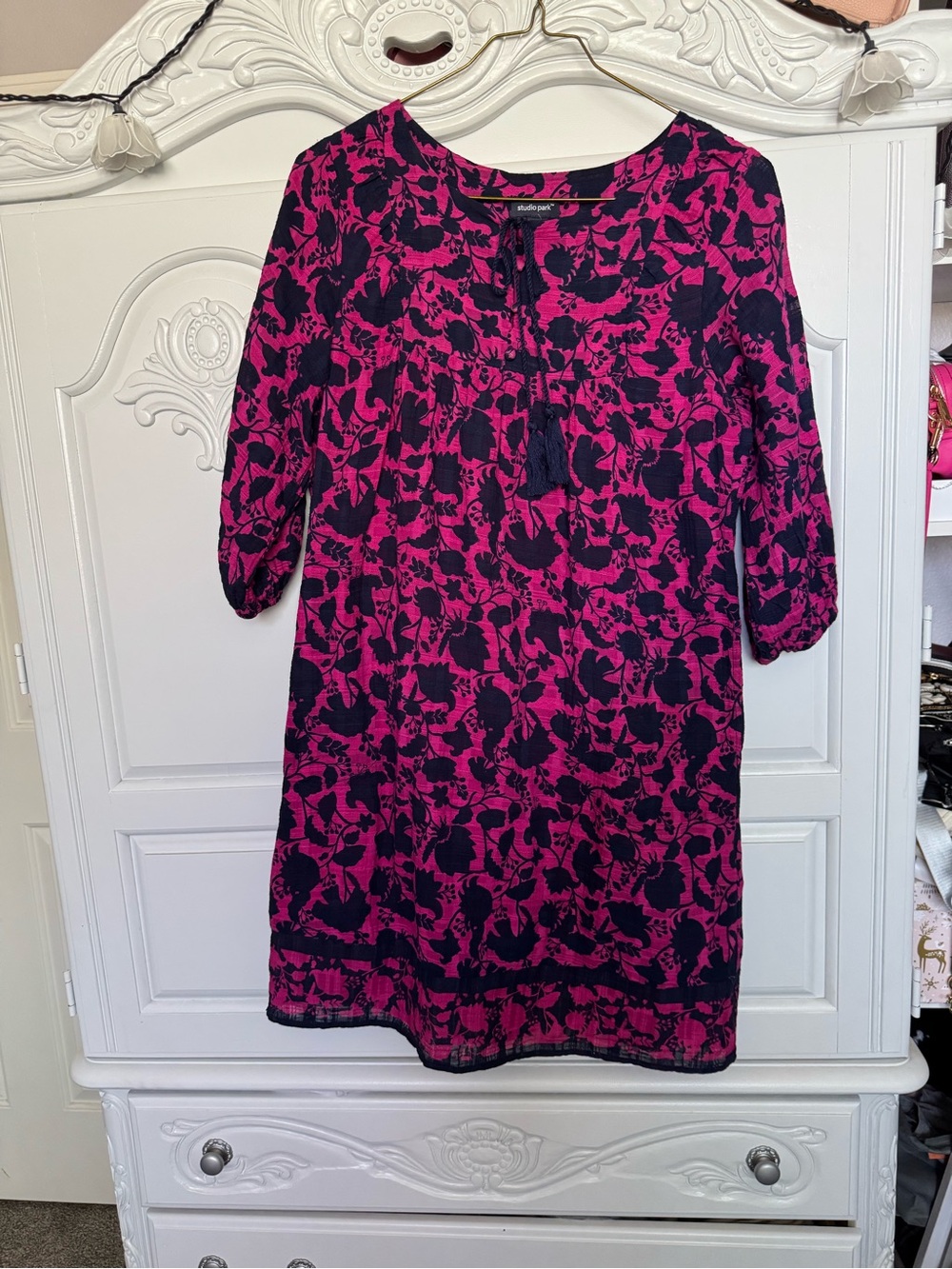 Studio Fuchsia and Navy Floral Mini Shift Dress